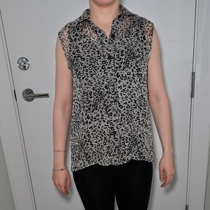 100% Silk Leopard Print Button-up Blouse